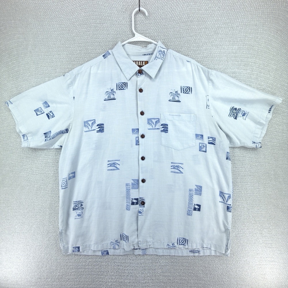 Kahala 1936 Hawaiian Aloha Shirt Mens 2XL Blue‎ Rayon Linen Camp Hawaii USA